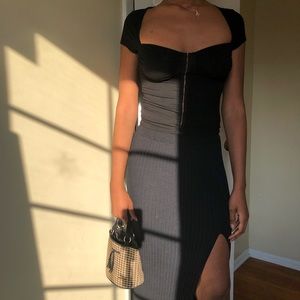 Black Ribbed Slit skirt